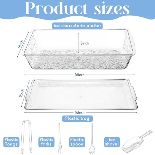 16" x 9" Chilled Serving Tray with lids, Clear,2 Set in Clear, alternate view 3