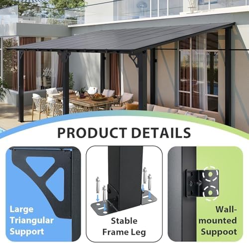 16’x10’ Gazebo with Aluminum Frame & Polycarbonate Panel, Black in Black, alternate view 5