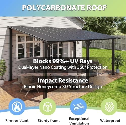 16’x10’ Gazebo with Aluminum Frame & Polycarbonate Panel, Black in Black, alternate view 6