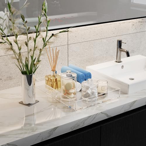 16"x12" Large Acrylic Serving Tray, Vanity Platter, Clear in 16" x 12" in Clear - Medium, alternate view 2