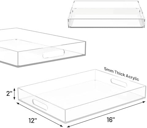 16"x12" Large Acrylic Serving Tray, Vanity Platter, Clear in 16" x 12" in Clear - Medium, alternate view 3