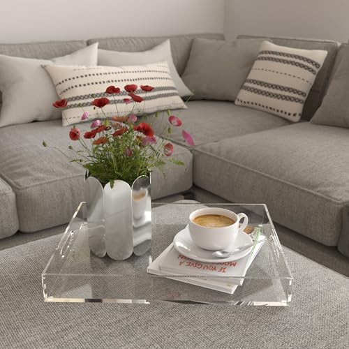 16"x12" Large Acrylic Serving Tray, Vanity Platter, Clear in 16" x 12" in Clear - Medium, alternate view 5