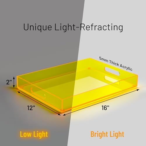 16"x12" Large Acrylic Serving Tray, Vanity Platter, Neon Yellow in Neon Yellow - Medium, alternate view 3