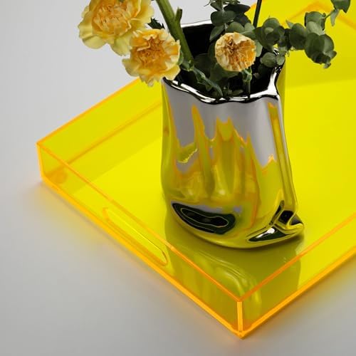 16"x12" Large Acrylic Serving Tray, Vanity Platter, Neon Yellow in Neon Yellow - Medium, alternate view 6