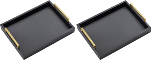16"x12" Serving Trays with Handles, Black Decorative Serving Tray, Ottoman Trays for, Living Room, Bathroom, and