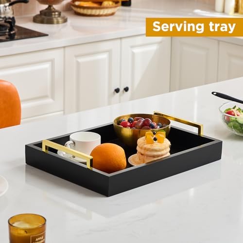 16"x12" Serving Trays with Handles, Black Decorative Serving Tray, Ottoman Trays for, Living Room, Bathroom, and, alternate