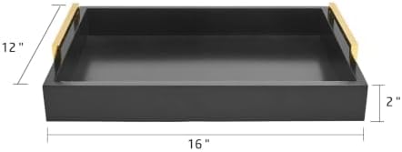 16"x12" Serving Trays with Handles, Black Decorative Serving Tray, Ottoman Trays for, Living Room, Bathroom, and, alternate