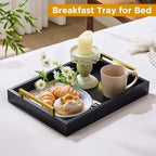 16"x12" Serving Trays with Handles, Black Decorative Serving Tray, Ottoman Trays for, Living Room, Bathroom, and, alternate