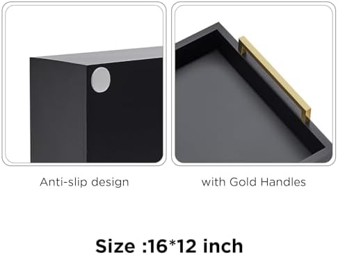 16"x12" Serving Trays with Handles, Black Decorative Serving Tray, Ottoman Trays for, Living Room, Bathroom, and, alternate
