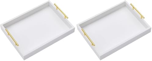 16"x12" Serving Trays with Handles, White Decorative Serving Tray, Ottoman Trays, Living Room, Bathroom, and