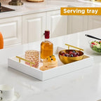16"x12" Serving Trays with Handles, White Decorative Serving Tray, Ottoman Trays, Living Room, Bathroom, and, alternate view