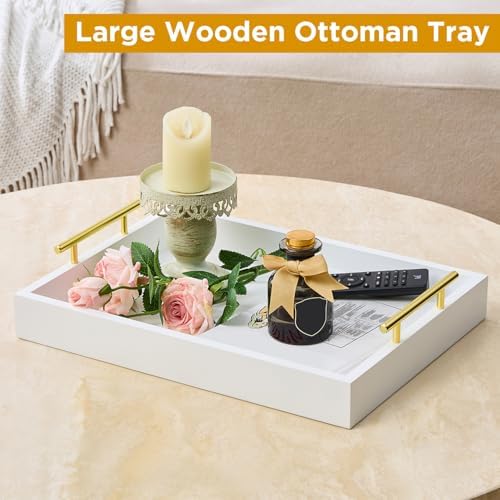 16"x12" Serving Trays with Handles, White Decorative Serving Tray, Ottoman Trays, Living Room, Bathroom, and, alternate view
