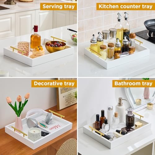 16"x12" Serving Trays with Handles, White Decorative Serving Tray, Ottoman Trays, Living Room, Bathroom, and, alternate view