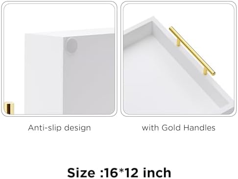 16"x12" Serving Trays with Handles, White Decorative Serving Tray, Ottoman Trays, Living Room, Bathroom, and, alternate view