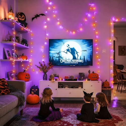 163 FT 500 LED Orange and Purple Halloween String Lights Indoor, alternate view 6