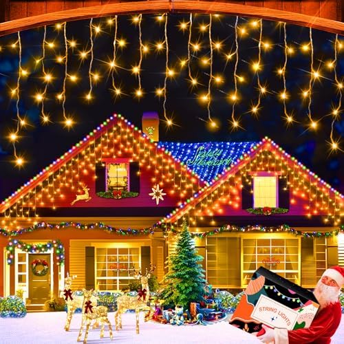 164ft 1600 LED Christmas Lights Outdoor with 320 Drops,8 Modes Curtain Fairy Lights Plug in Waterproof Timer