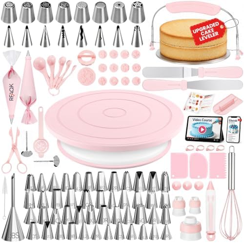 165PCs Cake Decorating Kit with Video Course for Beginners & Pros in Light Pink