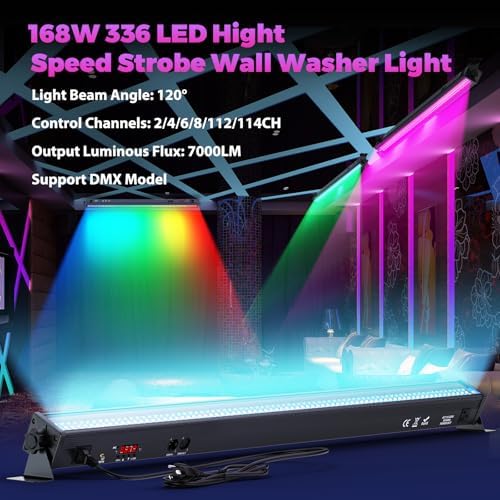 168W LED Wall Washer Light, 336 LEDs RGBW Stage Wash Lights Bar, 40" Aluminium Light Bar Support DMX Control, alternate view