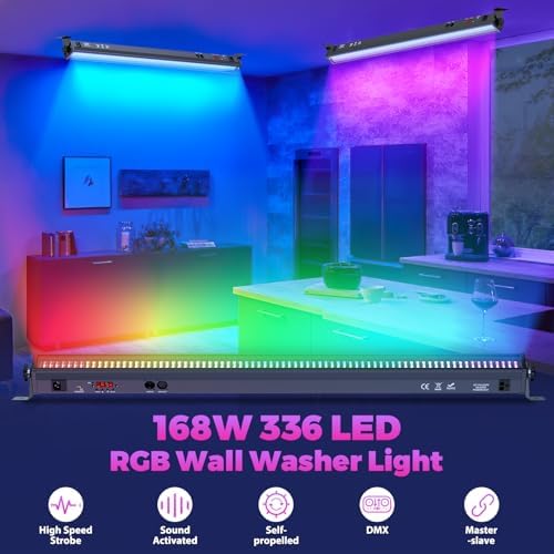 168W LED Wall Washer Light, 336 LEDs RGBW Stage Wash Lights Bar, 40" Aluminium Light Bar Support DMX Control, alternate view