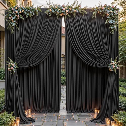 16ftx10ft Wrinkle Free Black Backdrop Curtain - 10 Feet Photography Backdrop Drapes, Silky Polyester Back Drop