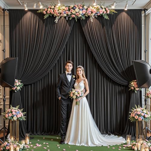 16ftx10ft Wrinkle Free Black Backdrop Curtain - 10 Feet Photography Backdrop Drapes, Silky Polyester Back Drop, alternate