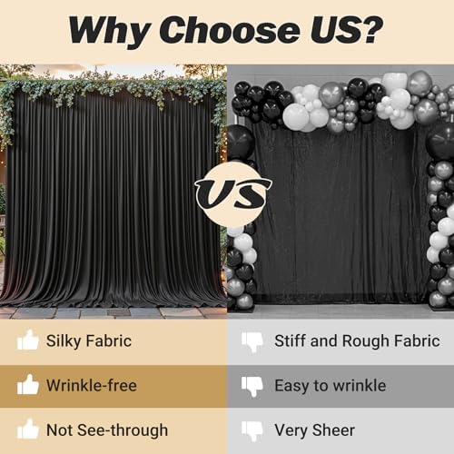 16ftx10ft Wrinkle Free Black Backdrop Curtain - 10 Feet Photography Backdrop Drapes, Silky Polyester Back Drop, alternate