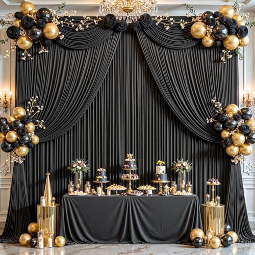 16ftx10ft Wrinkle Free Black Backdrop Curtain - 10 Feet Photography Backdrop Drapes, Silky Polyester Back Drop, alternate