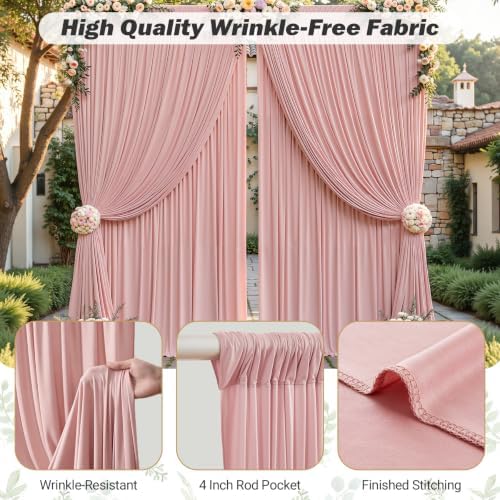 16ftx10ft Wrinkle Free Dusty Rose Backdrop Curtain - 10 Feet Photography Backdrop Drapes, Silky Polyester Back, alternate