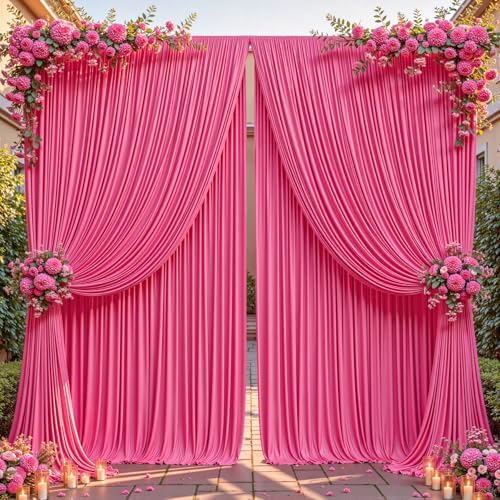 16ftx10ft Wrinkle Free Hot Pink Backdrop Curtain - 10 Feet Photography Backdrop Drapes, Silky Polyester Back