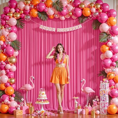 16ftx10ft Wrinkle Free Hot Pink Backdrop Curtain - 10 Feet Photography Backdrop Drapes, Silky Polyester Back, alternate view