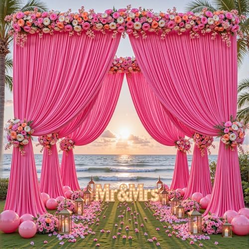 16ftx10ft Wrinkle Free Hot Pink Backdrop Curtain - 10 Feet Photography Backdrop Drapes, Silky Polyester Back, alternate view