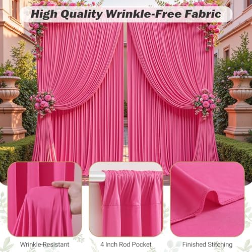 16ftx10ft Wrinkle Free Hot Pink Backdrop Curtain - 10 Feet Photography Backdrop Drapes, Silky Polyester Back, alternate view