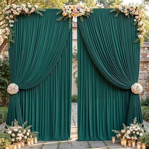 16ftx10ft Wrinkle Free Hunter Green Backdrop Curtain - 10 Feet Photography Backdrop Drapes, Silky Polyester Back