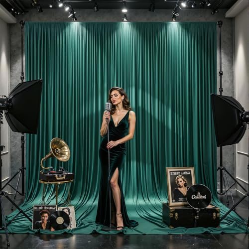 16ftx10ft Wrinkle Free Hunter Green Backdrop Curtain - 10 Feet Photography Backdrop Drapes, Silky Polyester Back, alternate