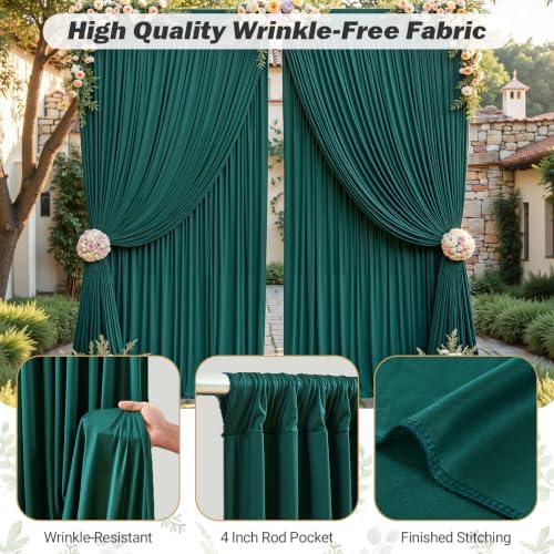 16ftx10ft Wrinkle Free Hunter Green Backdrop Curtain - 10 Feet Photography Backdrop Drapes, Silky Polyester Back, alternate