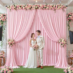 16ftx10ft Wrinkle Free Pink Backdrop Curtain - 10 Feet Photography Backdrop Drapes, Silky Polyester Back Drop, alternate view
