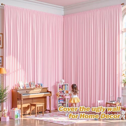 16ftx10ft Wrinkle Free Pink Backdrop Curtain - 10 Feet Photography Backdrop Drapes, Silky Polyester Back Drop, alternate view