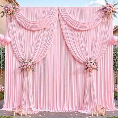 16ftx10ft Wrinkle Free Pink Backdrop Curtain - 10 Feet Photography Backdrop Drapes, Silky Polyester Back Drop, alternate view