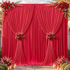 16ftx10ft Wrinkle Free Red Backdrop Curtain - 10 Feet Photography Backdrop Drapes, Silky Polyester Back Drop