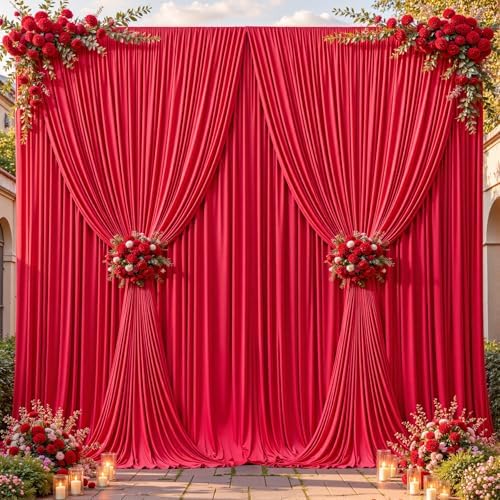 16ftx10ft Wrinkle Free Red Backdrop Curtain - 10 Feet Photography Backdrop Drapes, Silky Polyester Back Drop