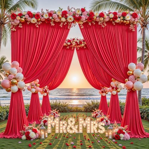 16ftx10ft Wrinkle Free Red Backdrop Curtain - 10 Feet Photography Backdrop Drapes, Silky Polyester Back Drop, alternate view