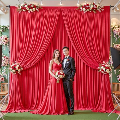 16ftx10ft Wrinkle Free Red Backdrop Curtain - 10 Feet Photography Backdrop Drapes, Silky Polyester Back Drop, alternate view