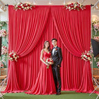 16ftx10ft Wrinkle Free Red Backdrop Curtain - 10 Feet Photography Backdrop Drapes, Silky Polyester Back Drop, alternate view