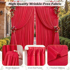 16ftx10ft Wrinkle Free Red Backdrop Curtain - 10 Feet Photography Backdrop Drapes, Silky Polyester Back Drop, alternate view