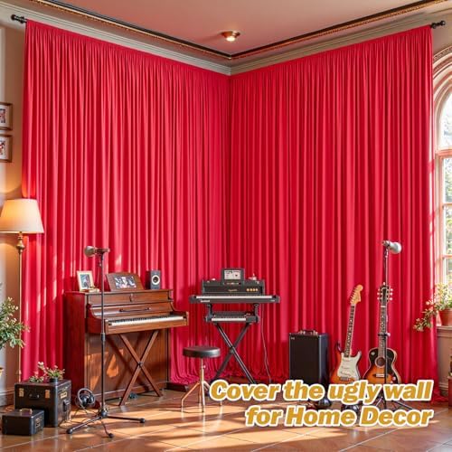 16ftx10ft Wrinkle Free Red Backdrop Curtain - 10 Feet Photography Backdrop Drapes, Silky Polyester Back Drop, alternate view