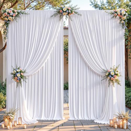 16ftx10ft Wrinkle Free White Backdrop Curtain - 10 Feet Photography Backdrop Drapes, Silky Polyester Back Drop