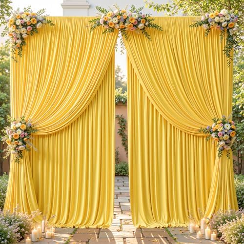 16ftx10ft Wrinkle Free Yellow Backdrop Curtain - 10 Feet Photography Backdrop Drapes, Silky Polyester Back Drop