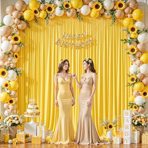 16ftx10ft Wrinkle Free Yellow Backdrop Curtain - 10 Feet Photography Backdrop Drapes, Silky Polyester Back Drop, alternate