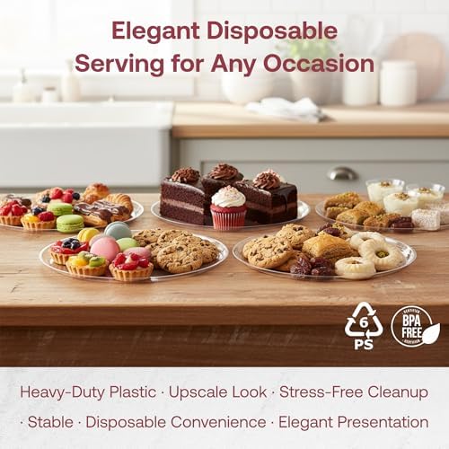 16in Clear Round Plastic Serving Trays, Disposable Platters, Set of 25 in 16" in Clear, alternate view 3