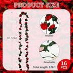 16Pcs 126Ft Red Rose Garland, Fake Rose Hanging Flowers, Artificial Flower Vine, Hanging Floral Vine Garland for, alternate